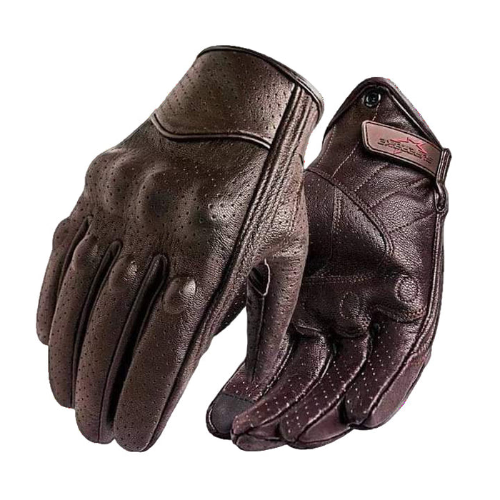 Pair of brown leather gloves on a white background