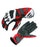Pair of red, black, and white gloves on a white background
